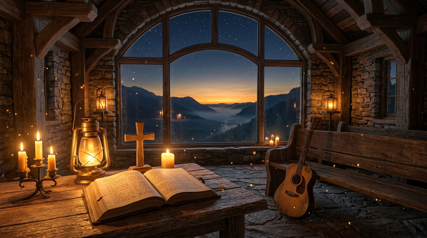 Capela na Montanha ao Amanhecer